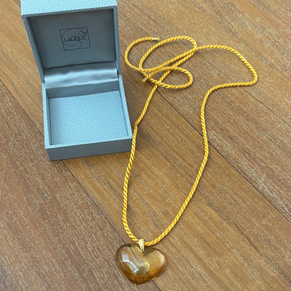 Lalique Gold Heart Necklace with Yellow Cord